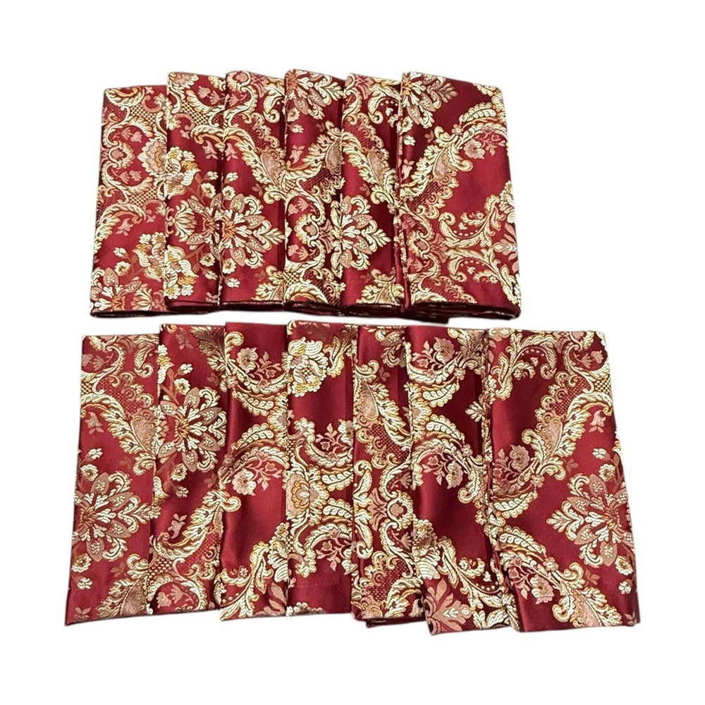 Waterford Dinner Napkins Red Gold Damask Brocade Set of 13 Vintage 2003 EUC